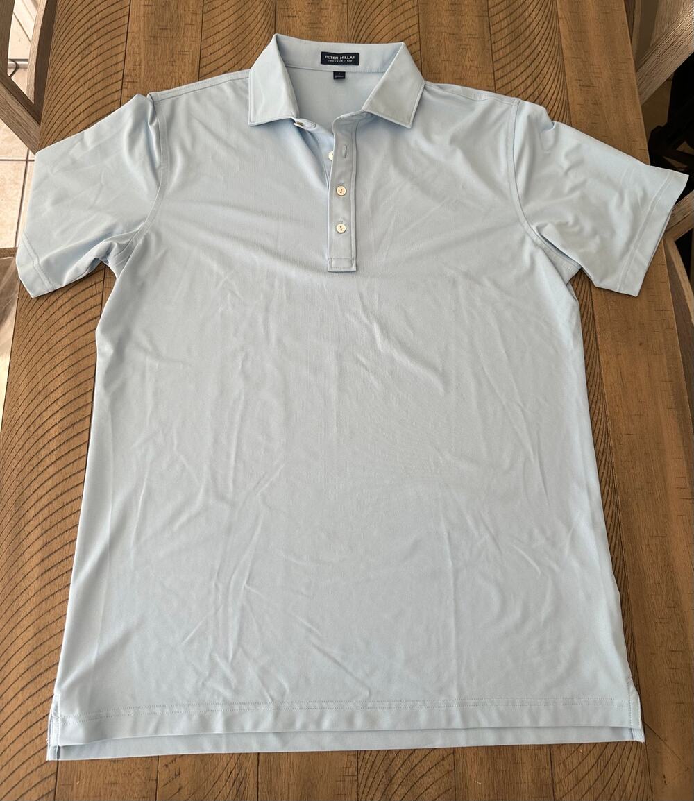 Peter Millar Crown Crafted Men's Large Light Blue Performance Polo Shirt Golf